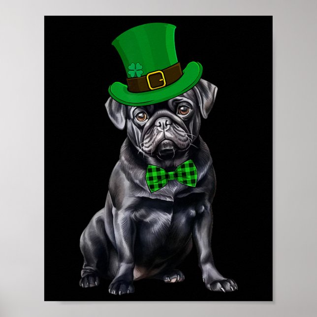 Black Pug Patricks Day Hat Funny St patricks day D Poster (Framsidan)