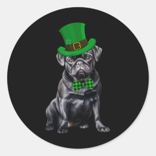 Black Pug Patricks Day Hat Funny St patricks day D Runt Klistermärke