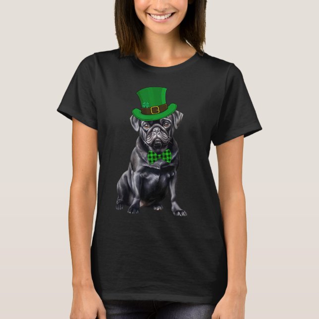 Black Pug Patricks Day Hat Funny St patricks day D T Shirt (Framsida)