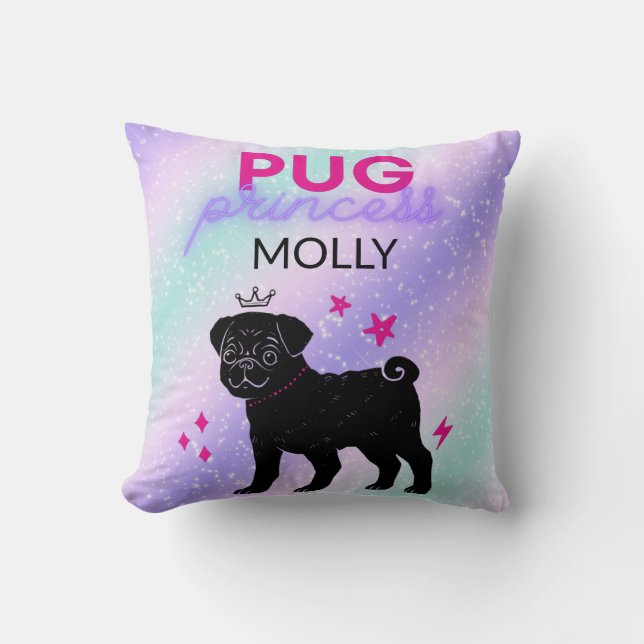 BLACK" PUG PRINCESS" DEKORATIV KUDDE PERSONLIG. (Framsida)