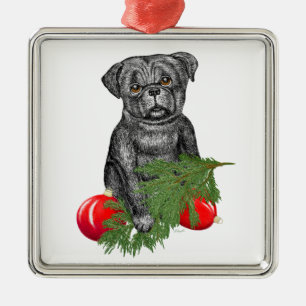 Black Pug Puppy Adsible julArt Julgransprydnad Metall