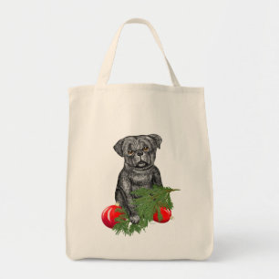 Black Pug Puppy Adsible julArt Tygkasse