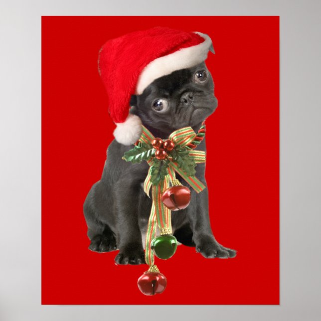 Black Pug Puppy jul Porträtt Poster (Framsidan)