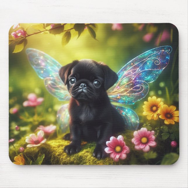 Black Pug Puppy Mousepad Musmatta (Framsidan)