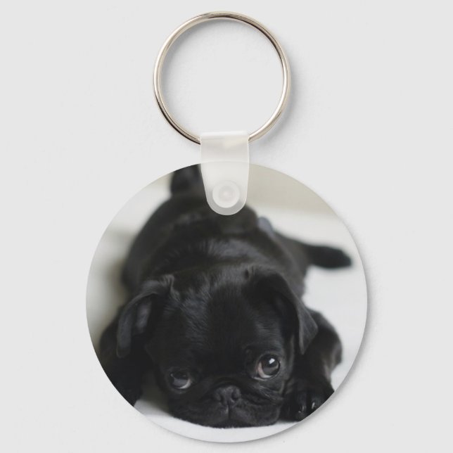 Black Pug Puppy Nyckelring (Framsida)