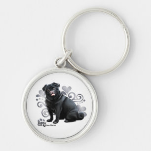 Black Pug Rund Silverfärgad Nyckelring