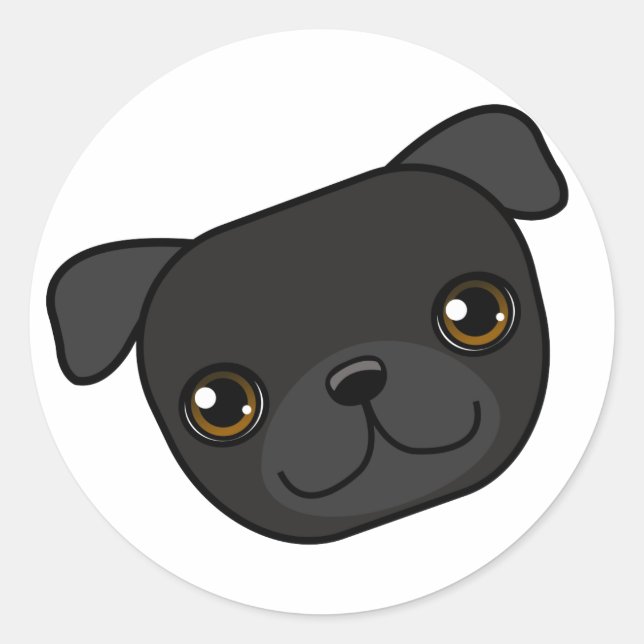 Black Pug Runt Klistermärke (Framsida)