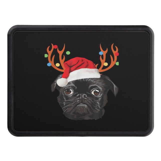 Black Pug Santa Christmas Reindeer Christmas Light Dragkroksskydd (Framsidan)