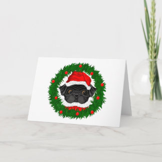 Black Pug Santa Greeting Cards Helgkort