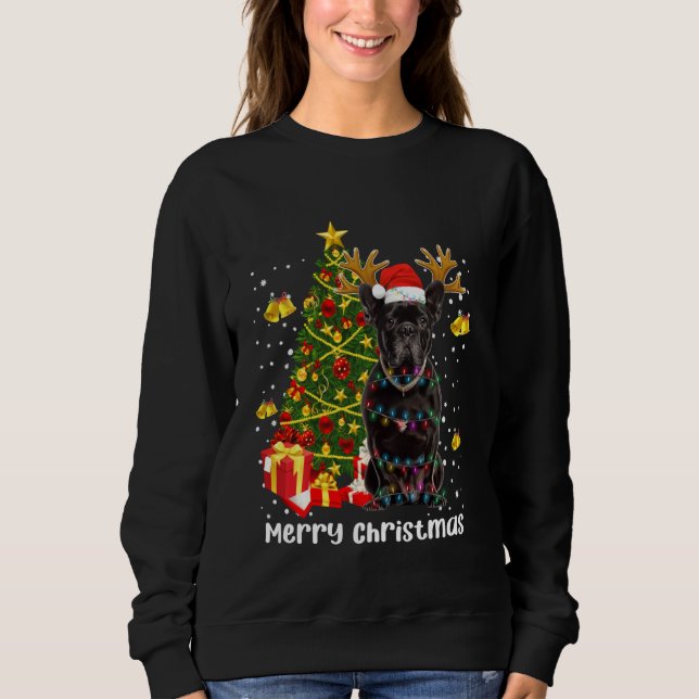 Black Pug Santa Julgran Ljus Julafton Reindee T Shirt (Framsida)