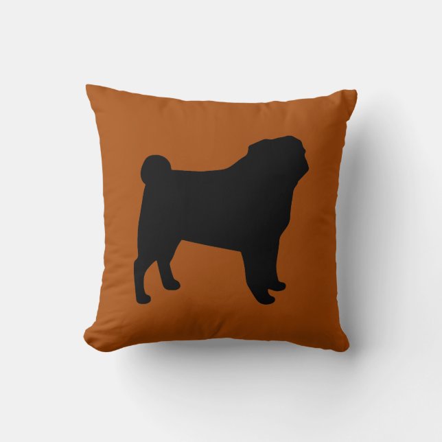 Black Pug Silhouette Burnt Orange | Hund älskare Kudde (Framsida)