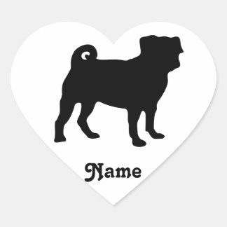Black Pug Silhouette - enkel vektordesign Hjärtformat Klistermärke