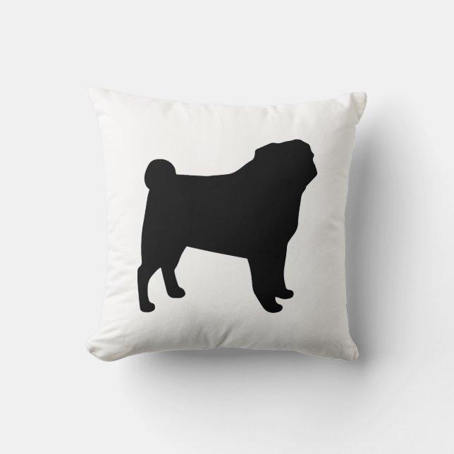Black Pug Silhouette | Hund älskare Black och Whit Kudde (Framsida)