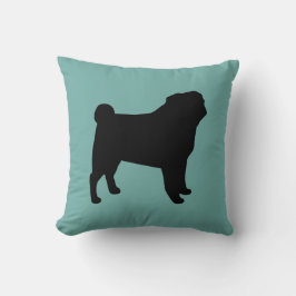 Black Pug Silhouette | Hund älskare Teal Kudde