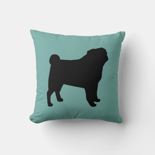 Black Pug Silhouette | Hund älskare Teal Kudde (Framsida)