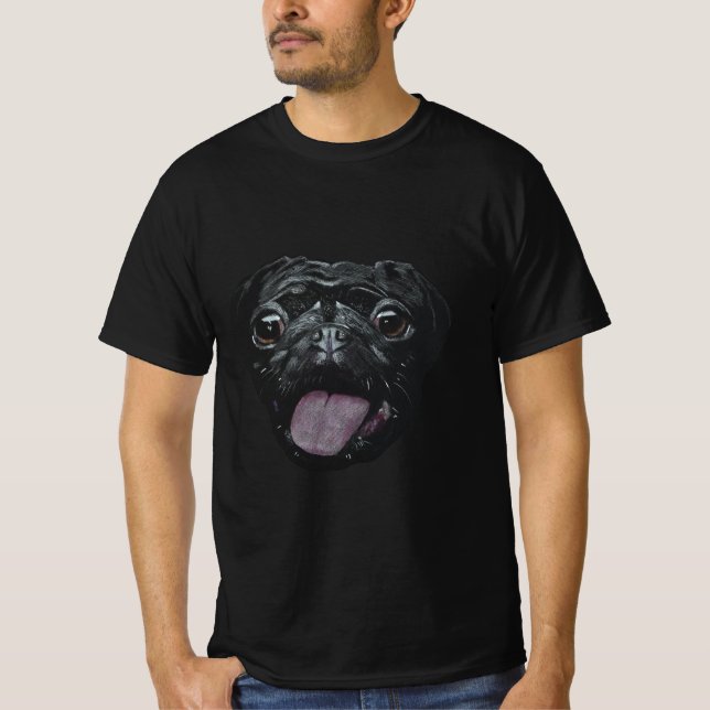 Black Pug  T Shirt (Framsida)