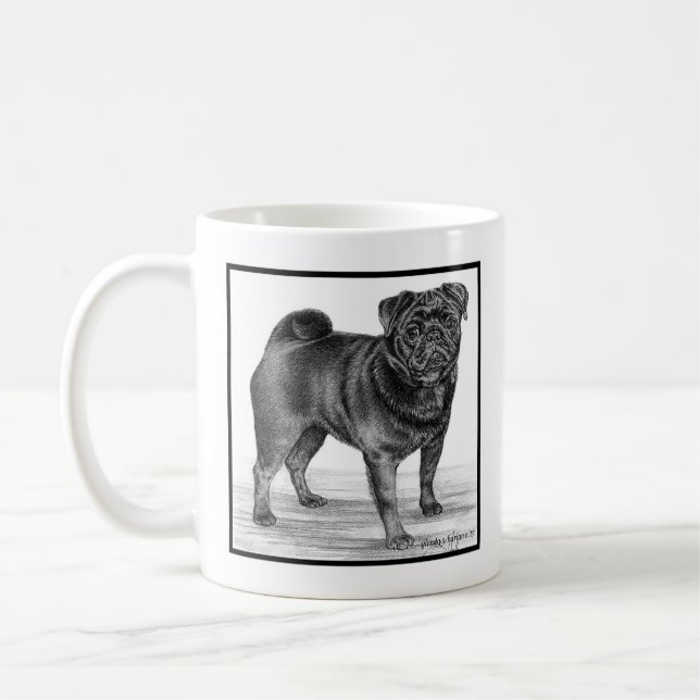 Black Pug Teckning be Glenda S. Harlan Kaffemugg (Vänster)