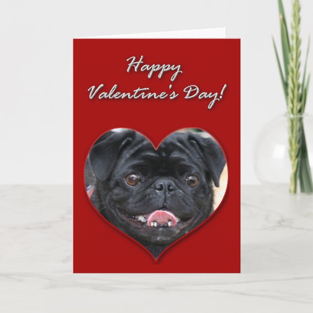 Black Pug Valentines day Card Helgkort (Framsida)