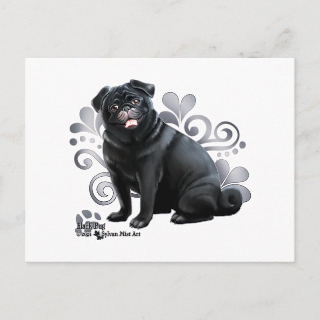 Black Pug Vykort (Framsida)