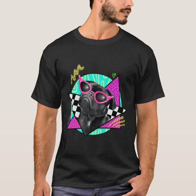 Black Pug Wearing Rosa Sunglasses Classic T-Shirt (Framsida)