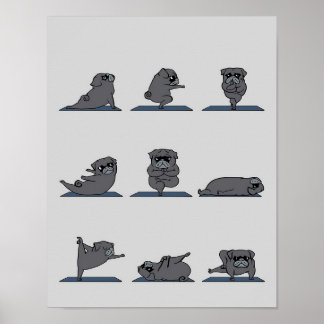 Black Pug Yoga | Funny Pug Älskare Poster