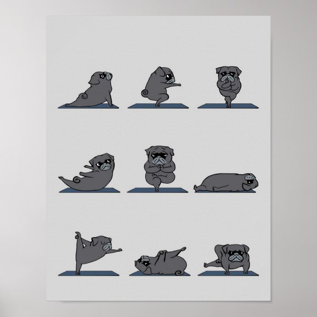 Black Pug Yoga | Funny Pug Älskare Poster (Framsidan)