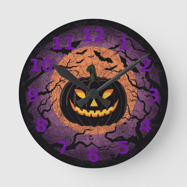 Black Pumpkin Halloween Wall Clock Rund Klocka (Framsida)