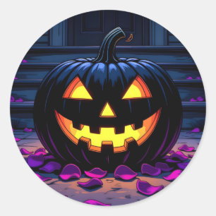 Black Pumpkin Jack-O-Lantern Halloween Runt Klistermärke