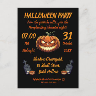 🖤 Black Pumpkin Kung Halloween Inbjudan 🎃 Vykort