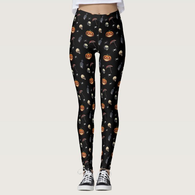 🖤 Black Pumpkin Kung Kid Leggings 🎃 (Framsida)