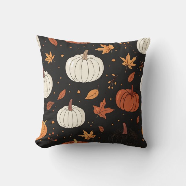Black Pumpkin och Löv Tiled Mönster Kudde (Framsida)