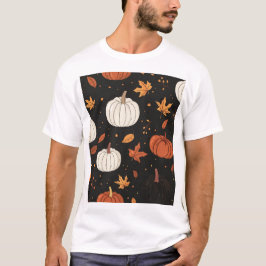 Black Pumpkin och Löv Tiled Mönster T Shirt