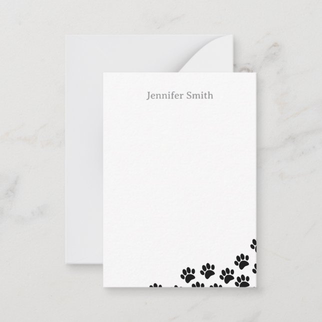 Black Puppy Paw Prints Personalized Stationery Anteckningskort (Framsida)