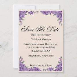 Black & Purple Jacaranda Flowers Save the Date Inbjudningar
