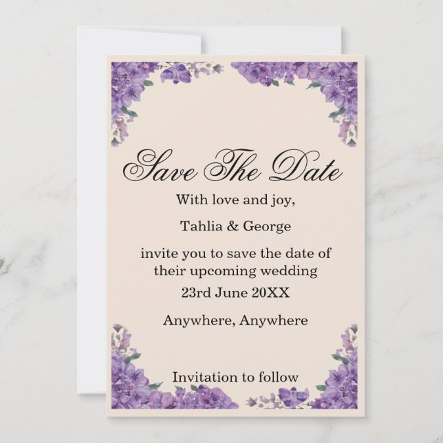 Black & Purple Jacaranda Flowers Save the Date  Inbjudningar (Framsida)