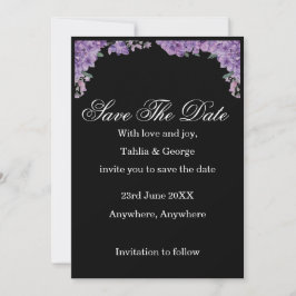 Black & Purple Jacaranda Flowers Save the Date Inbjudningar