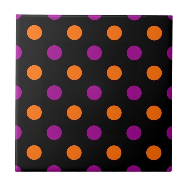 Black Purple Orange Polka Dot Pattern Kakelplatta (Framsidan)