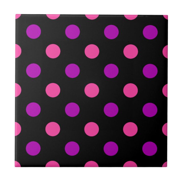 Black Purple Pink Polka Dots Pattern  Kakelplatta (Framsidan)