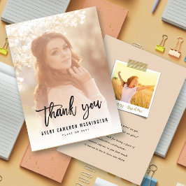 Black Push Script Calligraphy Photo Studenten Tack Kort