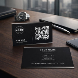 Black QR Code Business Card with Logo | Modern Visitkort