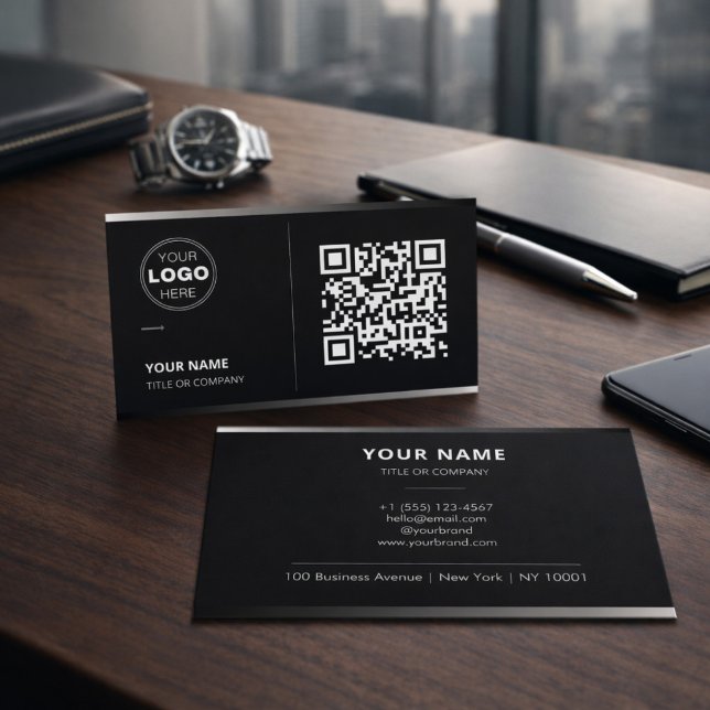 Black QR Code Business Card with Logo | Modern Visitkort (Skapare uppladdad)