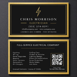 Black QR Code Electrician Electrical Contractor  Visitkort