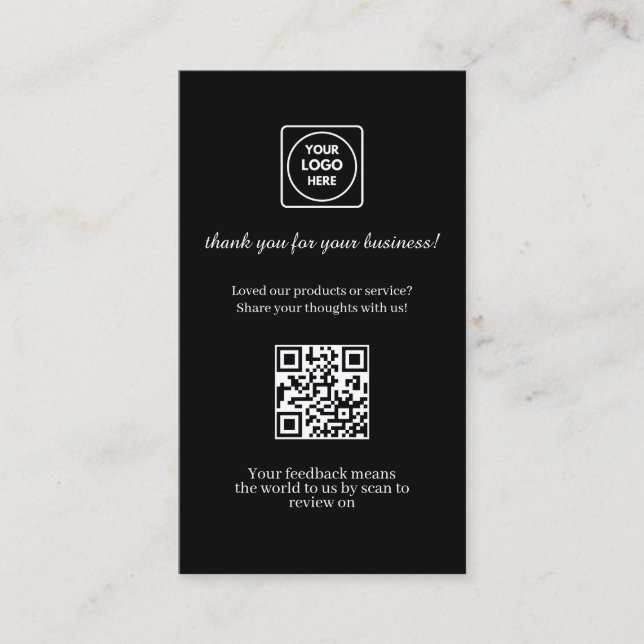 Black QR | Custom Business Feedback Review Link Visitkort (Framsida)