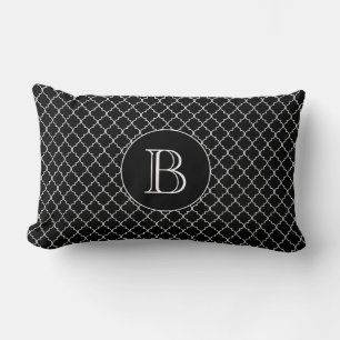 Black Quatrefoil Mönster Anpassningsbar Monogram Lumbarkudde