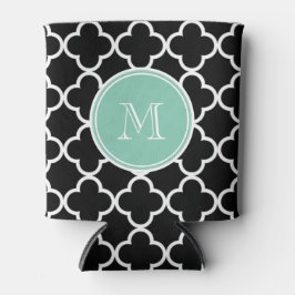 Black Quatrefoil Mönster, Mint Grönt Monogram