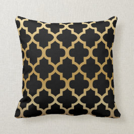 Black Quatrefoil Mönster på blandningen Guld Kudde
