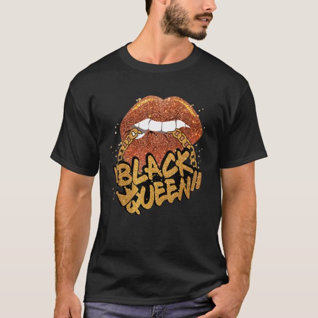 Black Queen African Färg Biting Läppar Black Histo T Shirt (Framsida)