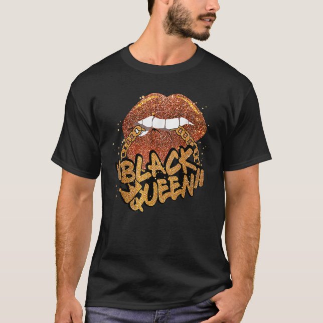 Black Queen African Färg Biting Läppar Black Histo T Shirt (Framsida)