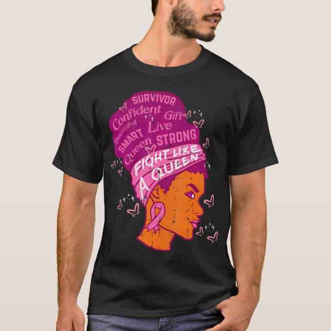 Black Queen African Women Rosa Afro Breast Cancer T Shirt (Framsida)
