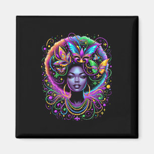 Black Queen Afro African Butterfly Pärlor Mask Mar Magnet